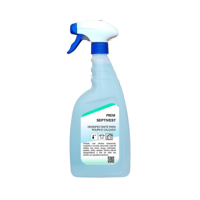 Frasco de spray plástico azul claro com rótulo branco e texto PREM SEPTIVEST