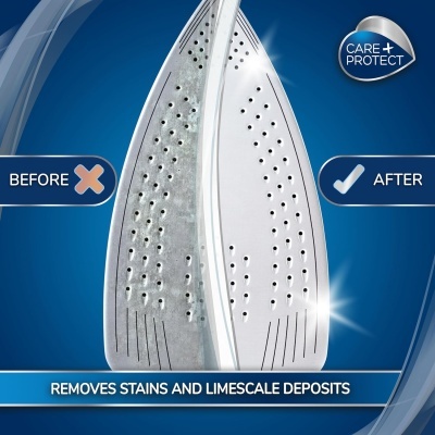 Chapa de ferro de engomar antes e depois da limpeza