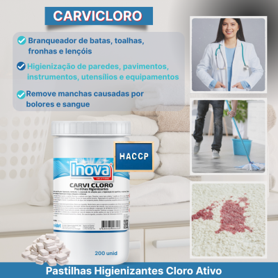 CARVICLORO 200unid. Pastilhas Higienizantes Cloro Ativo HACCP