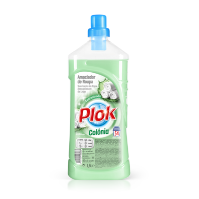 Garrafão verde de amaciador de roupa Plok Colónia com tampa azul