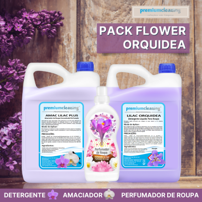 Produtos para roupa premiumcleaning pack flower orquidea com detergente, amaciador e perfumador lilás