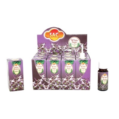 Pack de essências White Sage e Sabão Branco com embalagem roxa e rótulos florais