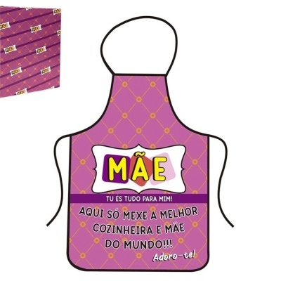 Avental rosa com padrão e texto dedicado a mãe