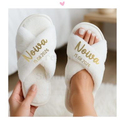 Chinelos de mulher c/ pêlo personalizados - branco leitoso