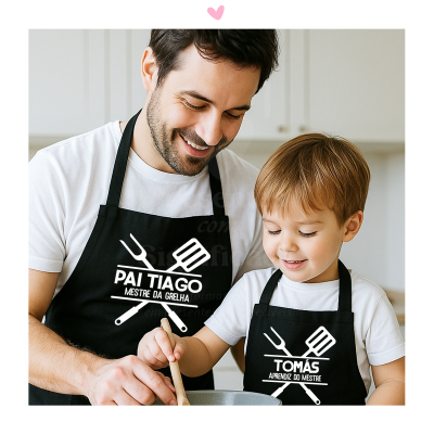 Conjunto de aventais (adulto e criança) personalizados - Mestre da grelha