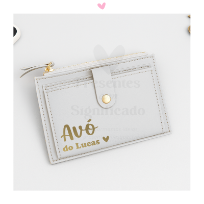 Carteira média cinza em pele sintética personalizada