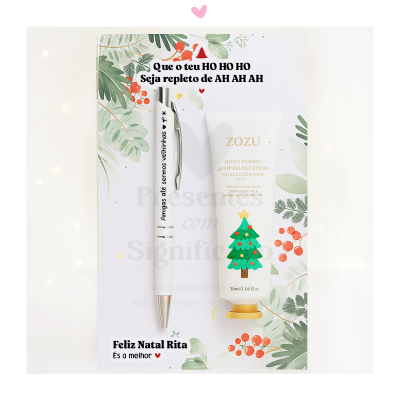 Kit de natal c/ caneta e creme de mãos (branco)