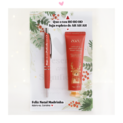Kit de natal c/ caneta e creme de mãos (vermelho)