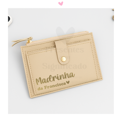 Carteira média cor bege em pele sintética personalizada