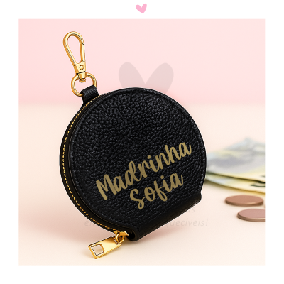 Porta-moedas preto em pele sintética personalizado