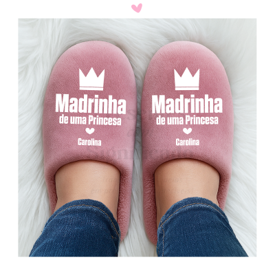 Chinelos de senhora rosa personalizados (sola borracha baixa)