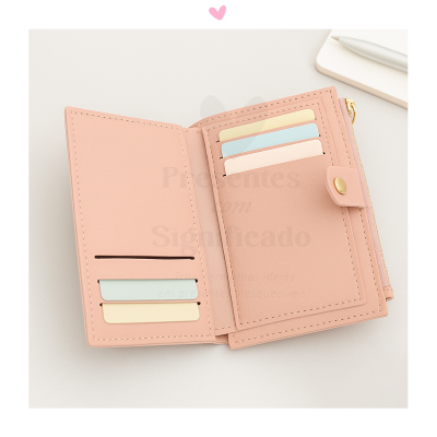 Carteira média salmão em pele sintética personalizada