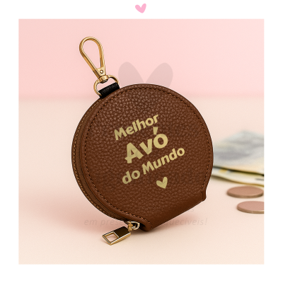 Porta-moedas castanho em pele sintética personalizado
