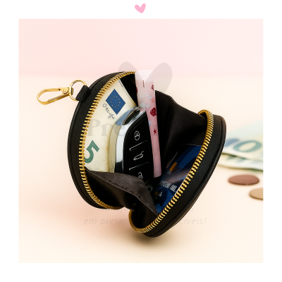 Porta-moedas preto em pele sintética personalizado