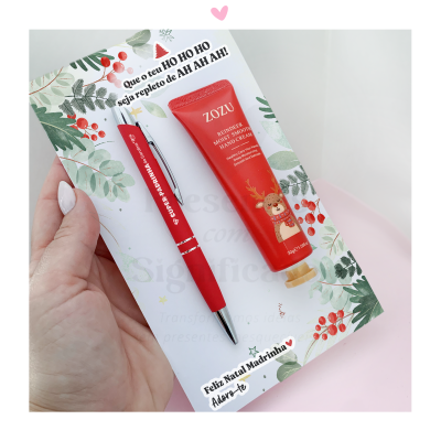 Kit de natal c/ caneta e creme de mãos (vermelho)