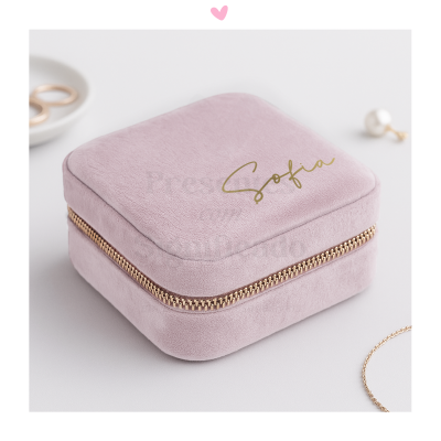 Mini Guarda-jóias veludo rosa claro
