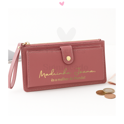 Carteira grande cor ferrugem em pele sintética personalizada