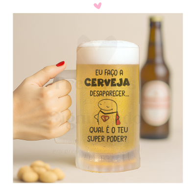 Caneca de cerveja Flork - Eu faço a cerveja desaparecer... Qual é o teu super poder?