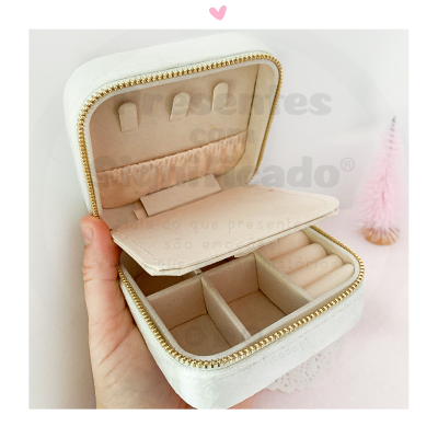 Mini Guarda-jóias veludo branco