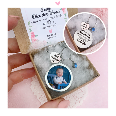 Colar redondo aço inox. c/ fotografia a cores