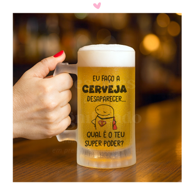 Caneca de cerveja Flork - Eu faço a cerveja desaparecer... Qual é o teu super poder?