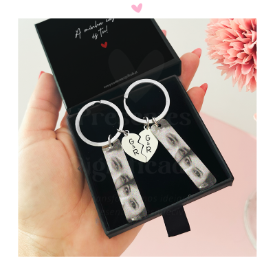 Conjunto de porta-chaves simples p/ casal c/ fotogravação
