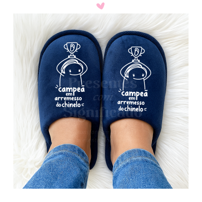Chinelos de senhora azuis personalizados (sola borracha alta)