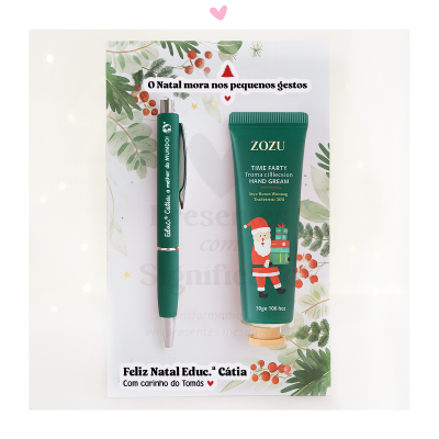 Kit de natal c/ caneta e creme de mãos (verde)