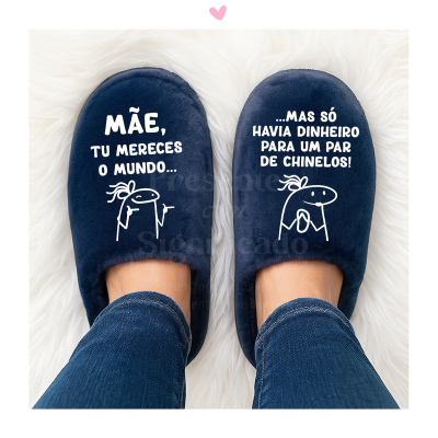 Chinelos de senhora azuis personalizados (sola borracha baixa)