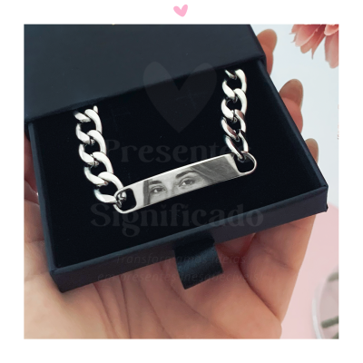 Pulseira masculina "olhar" em aço inoxidável