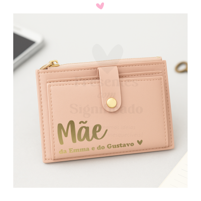 Carteira média salmão em pele sintética personalizada