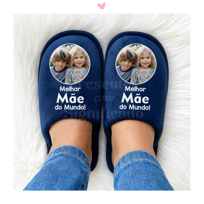 Chinelos de senhora azuis personalizados (sola borracha alta)