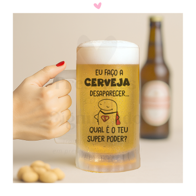 Caneca de cerveja Flork - Eu faço a cerveja desaparecer... Qual é o teu super poder?