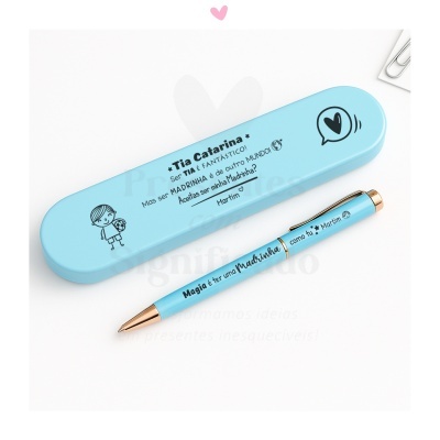 Estojo em latão azul c/ caneta