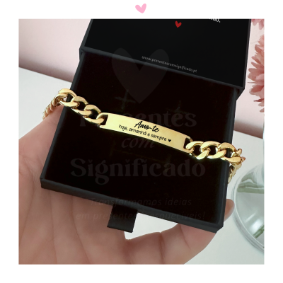 Pulseira masculina dourada aço inoxidável