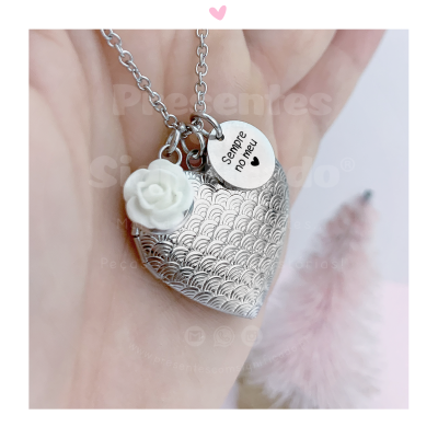 Colar aço inox. medalhão coração