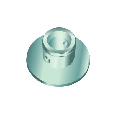 Peça metálica cilíndrica com base circular alargada e furos laterais