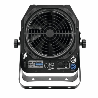 Ventoinha industrial preta com botões e conectores em fundo branco