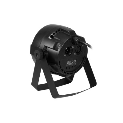 Projetor de luz preto com visor LED e base metálica