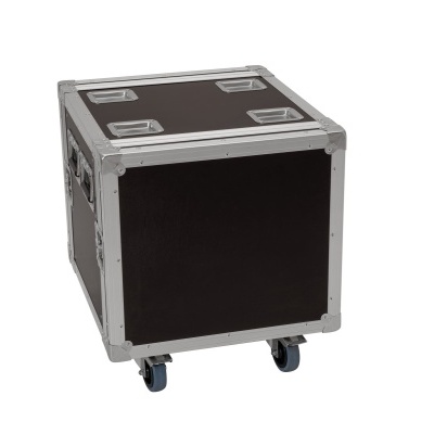 Caixa de transporte preta com armação metálica e rodas