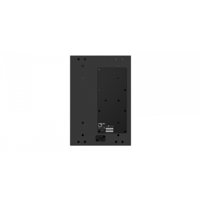 Placa retangular preta com manchas e painel central mais escuro e texto branco.