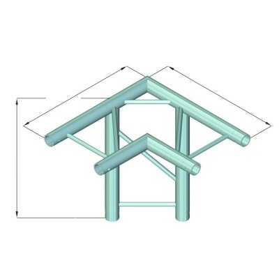 Estrutura metálica tubular azul clara com reforços internos e dimensões indicadas