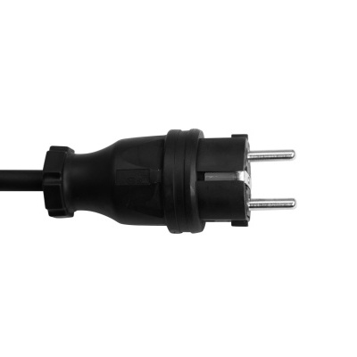 Ficha elétrica metálica de dois pinos redondos com cabo preto