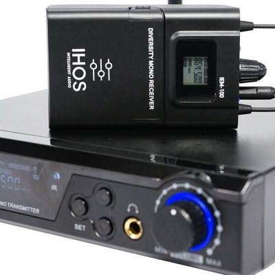 sistema de áudio digital preto com transmissores e receptor