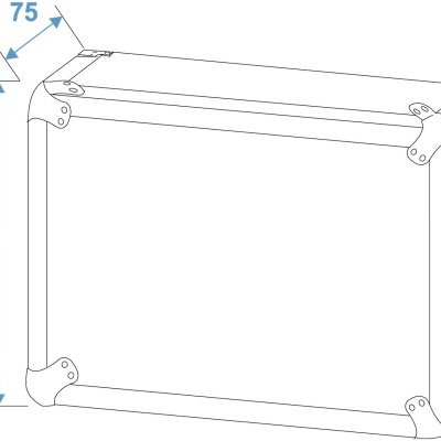 Mala retangular cinza clara com cantos reforçados e alça lateral