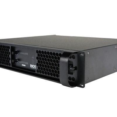 Amplificador de som HOS P3000 preto com grelha hexagonal e botões de controlo