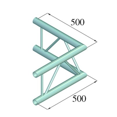 Estrutura metálica triangular azul clara com medidas 500mm.