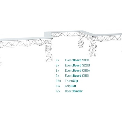 Plataforma modular branca com estrutura metálica e texto de componentes ao lado