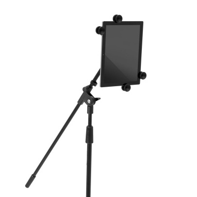 Tripé preto com suporte para tablet