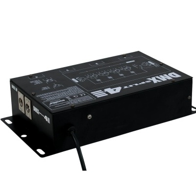 Dispositivo electrónico preto com texto branco DMX Splitter 4E